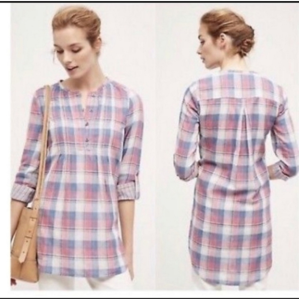 Anthropologie Holding Horses Halfpenny Cotton Gauze Plaid Tunic Size 0